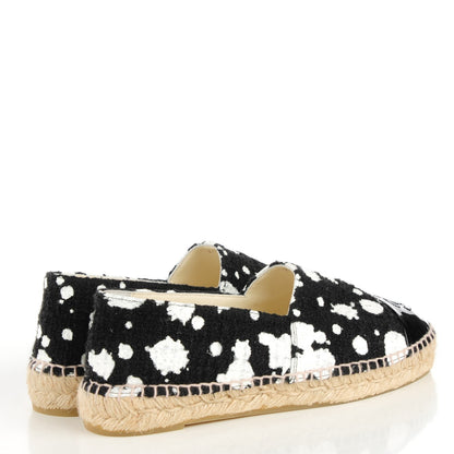 Chanel Patent Tweed Splatter Paint Print Cap Toe CC Espadrilles 38 Black White 4 of 7