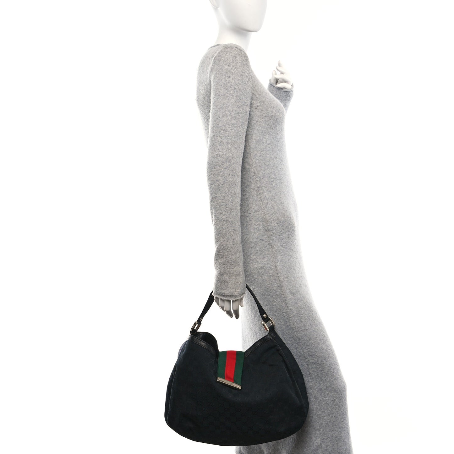 Monogram Large New Ladies Web Hobo Black