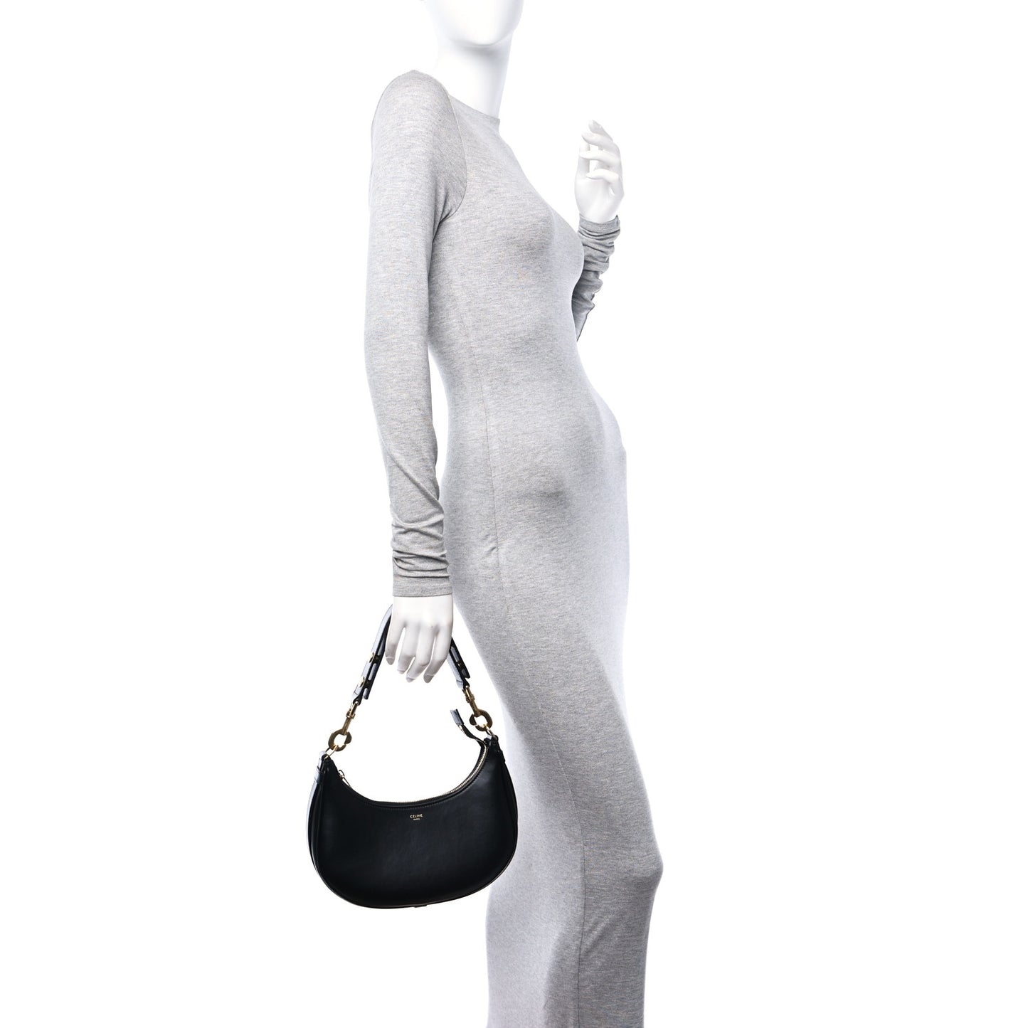 Smooth Calfskin Medium Strap Ava Shoulder Bag Black