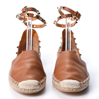 Valentino Garavani Grained Calfskin Rockstud Ankle Wrap Espadrille Flats 39 Cognac 2 of 10