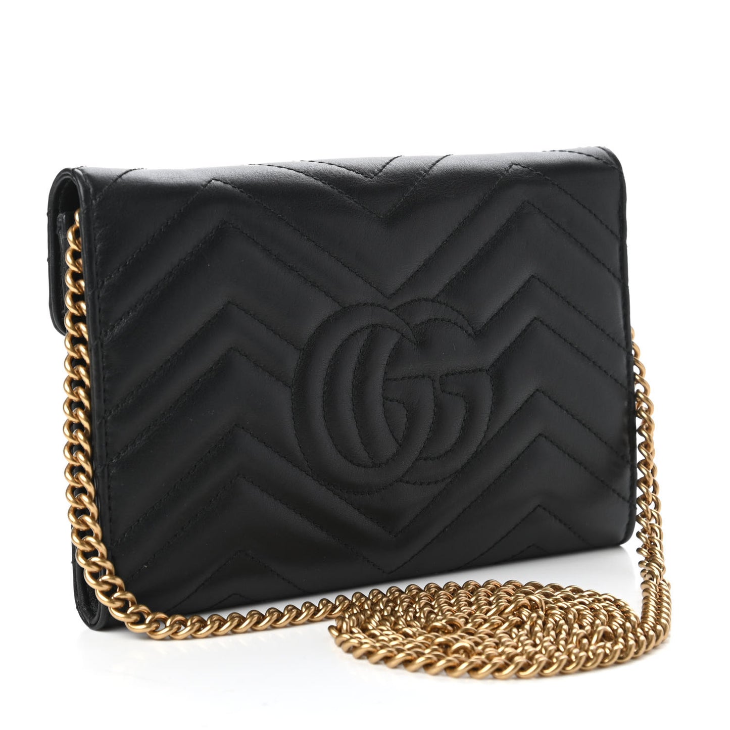 Calfskin Matelasse Mini GG Marmont Chain Wallet Black