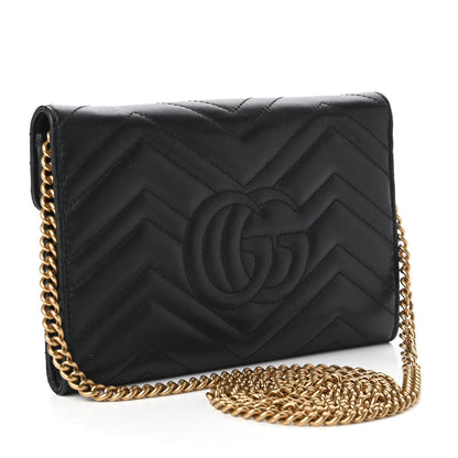 Gucci Calfskin Matelasse Mini GG Marmont Chain Wallet Black 3 of 10