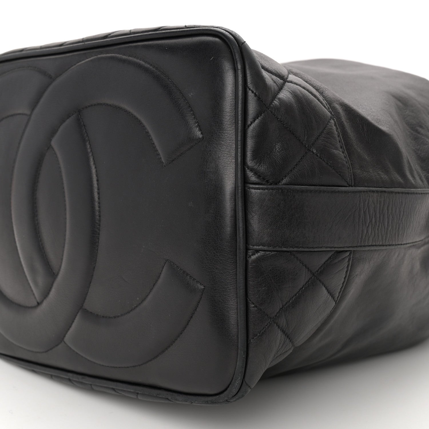 Chanel Lambskin Quilted Drawstring Bucket Bag Black 12 of 12
