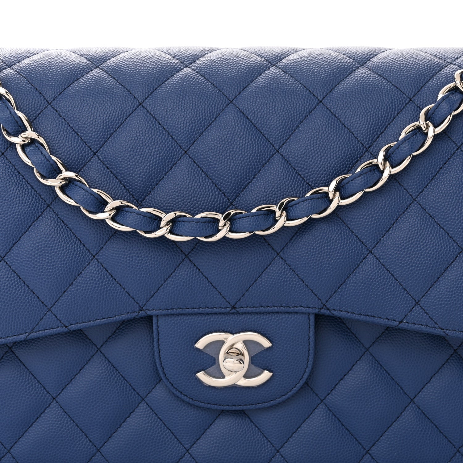 Chanel Caviar Quilted Jumbo Double Flap Blue 8 of 10