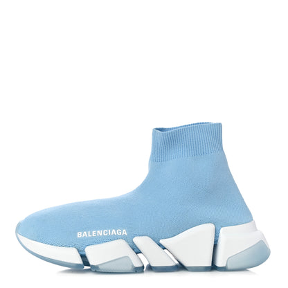 Balenciaga Technical 3D Recycled Knit Bi-Color Womens Speed 2.0 Transparent Sole Sneakers 36 Blue White Transparent Blue 1 of 10