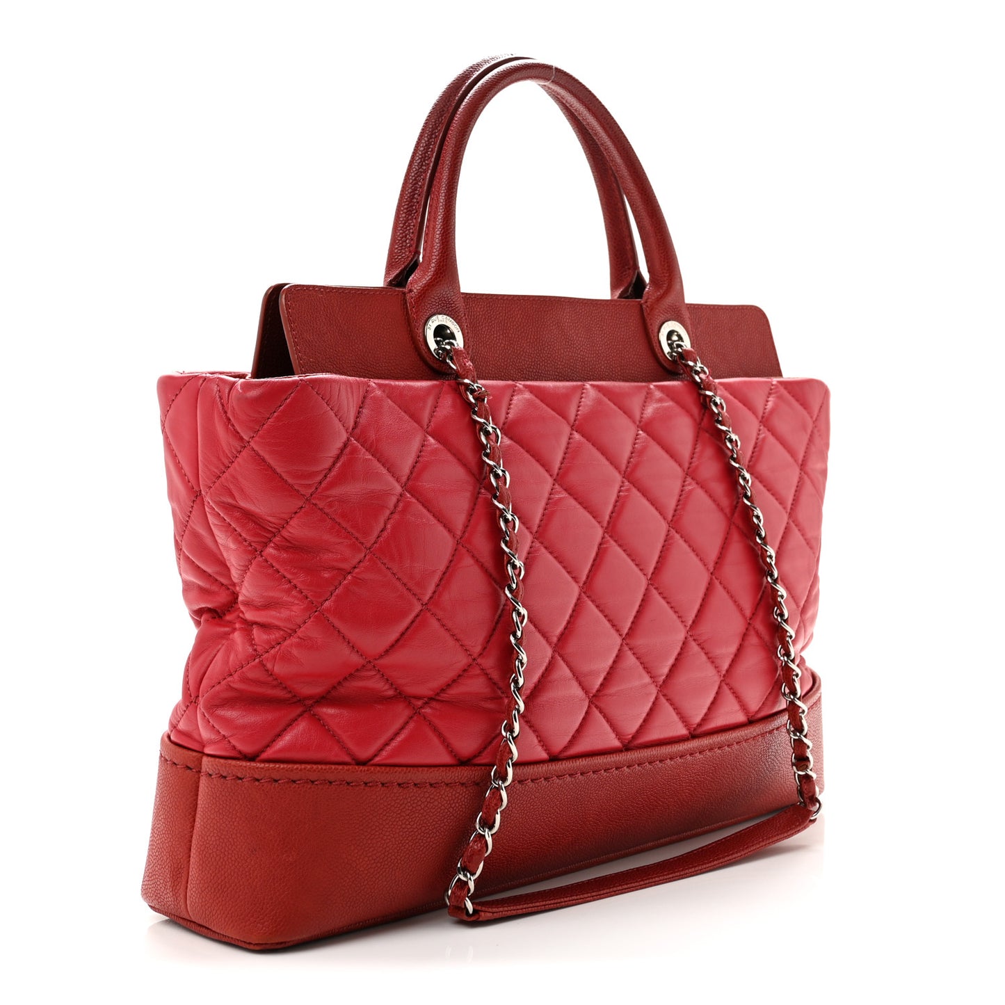 Calfskin Caviar Quilted Large Shopping Tote Red