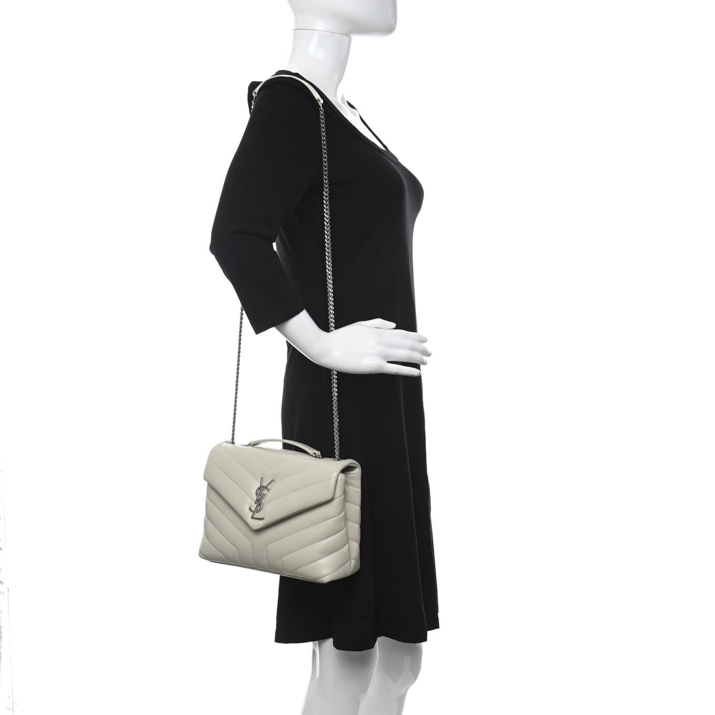 Calfskin Y Quilted Monogram Small Loulou Chain Satchel Ivory