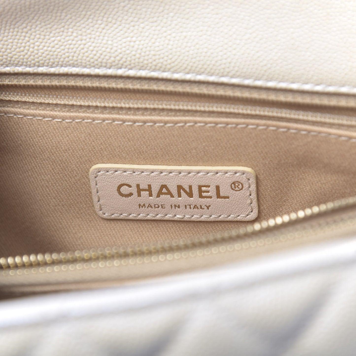 Iridescent Caviar Quilted Small Coco Handle Flap White