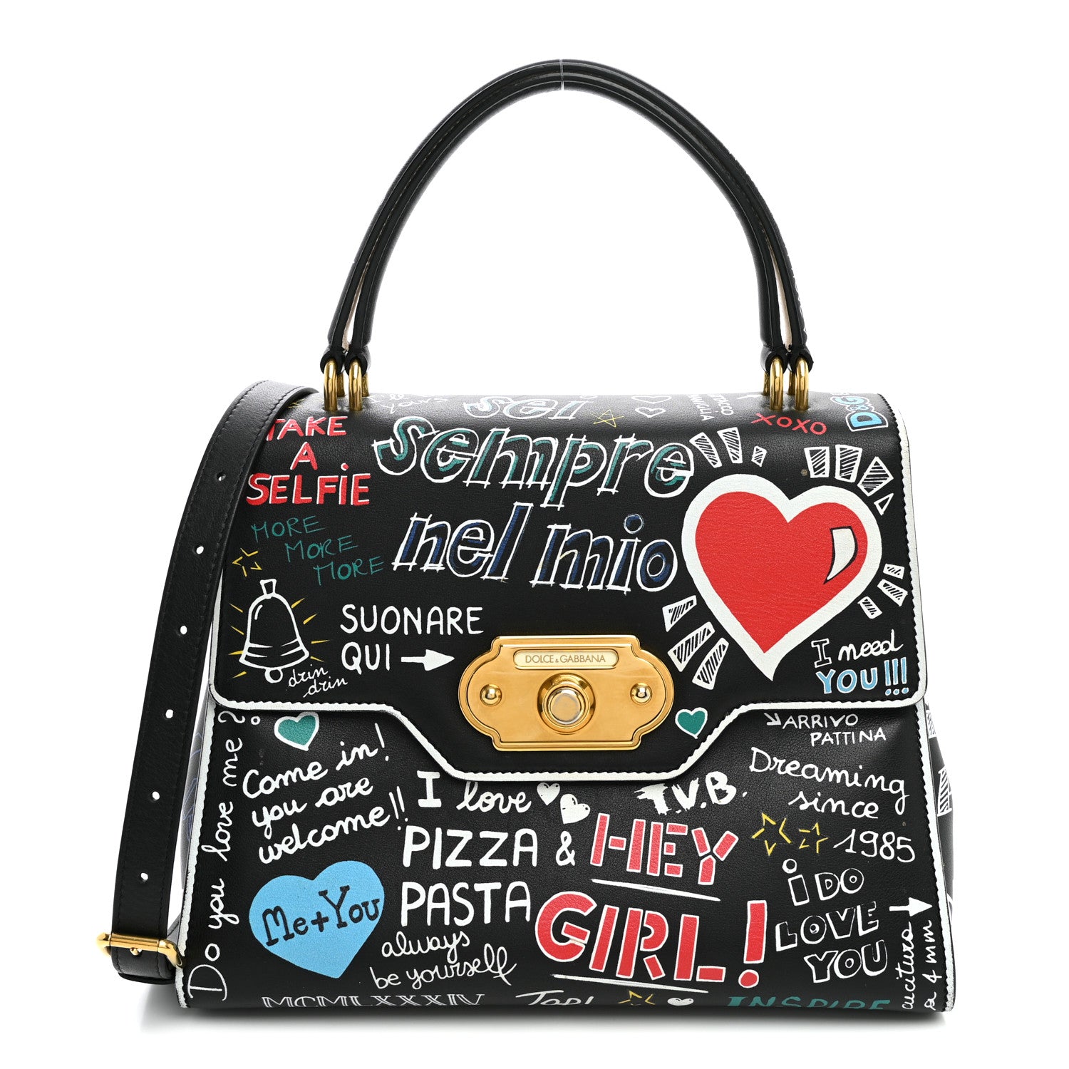 Dolce & Gabbana Calfskin Welcome Graffiti Printed Satchel Black 1 of 10