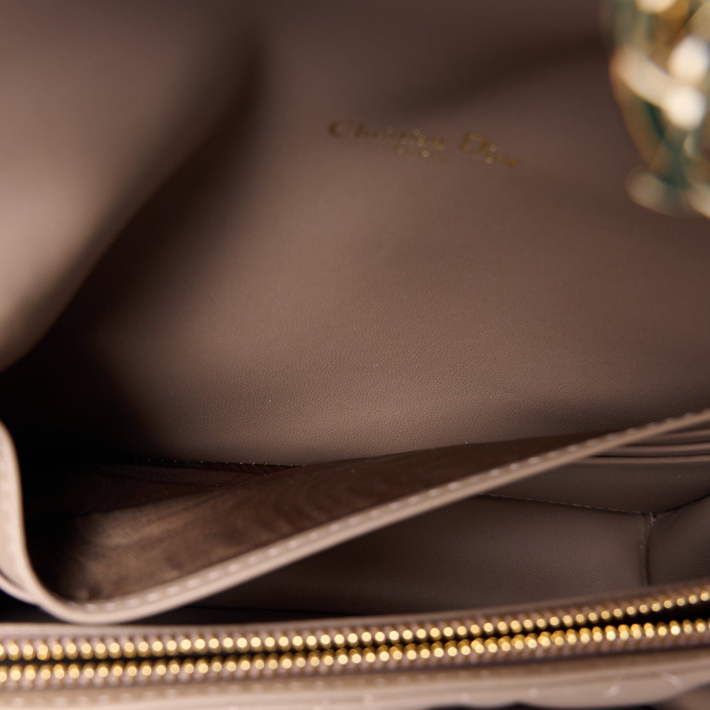 Lambskin Cannage Lady Dior Chain Pouch Warm Taupe
