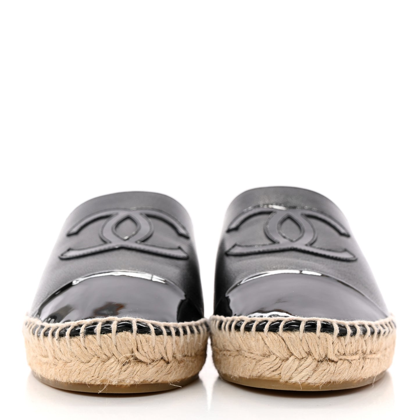 Iridescent Goatskin Patent CC Espadrille Mules 37 Black