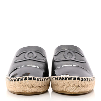 Chanel Iridescent Goatskin Patent CC Espadrille Mules 37 Black 2 of 15