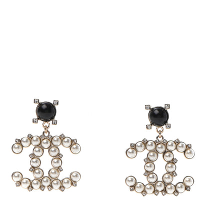 Chanel Resin Crystal Pearl CC Drop Earrings Black Gold 1 of 5