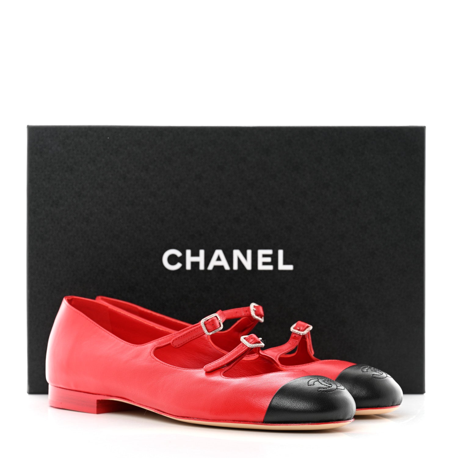 Chanel Lambskin Mary Jane Flats 38 Red Black 1232707 – FASHIONPHILE