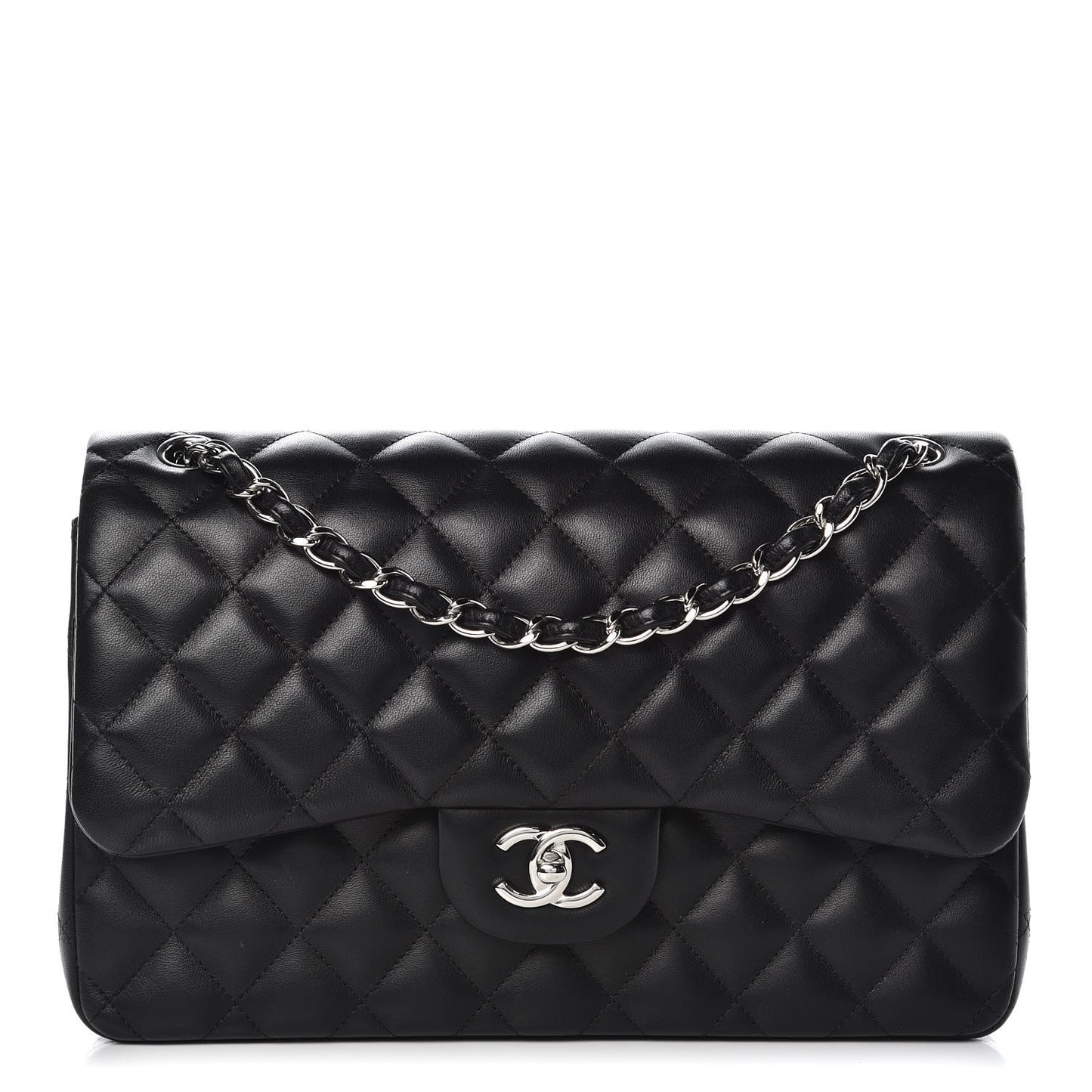 Lambskin Quilted Jumbo Double Flap Black