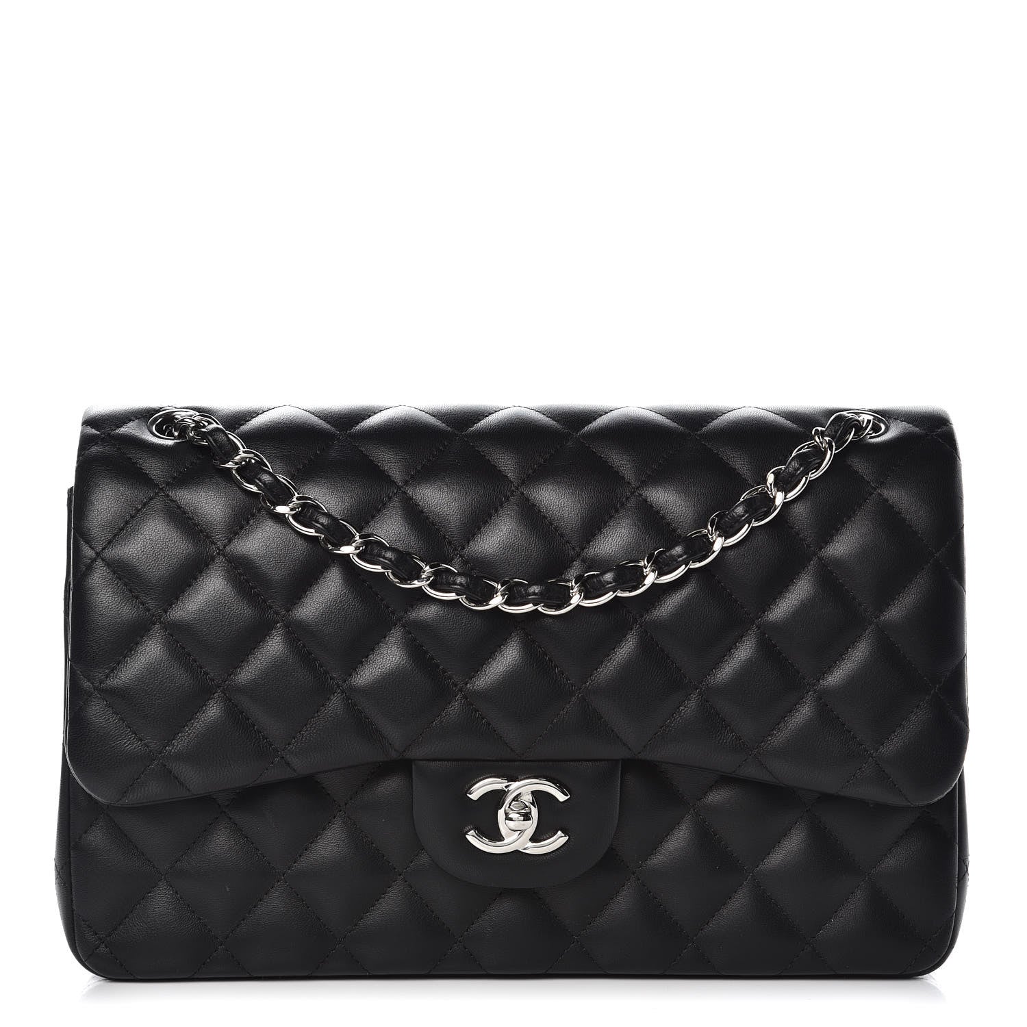 Chanel Lambskin Quilted Jumbo Double Flap Black 1 of 9