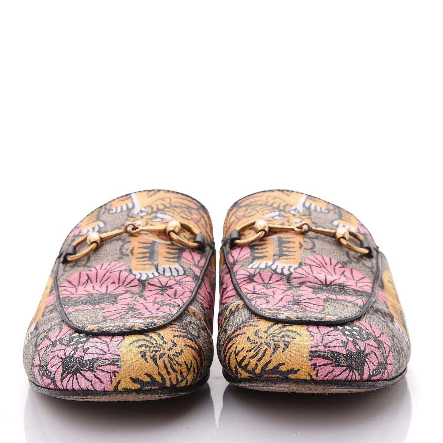 GG Supreme Monogram Bengal Womens Princetown Slippers 38.5 Beige Crop Pink