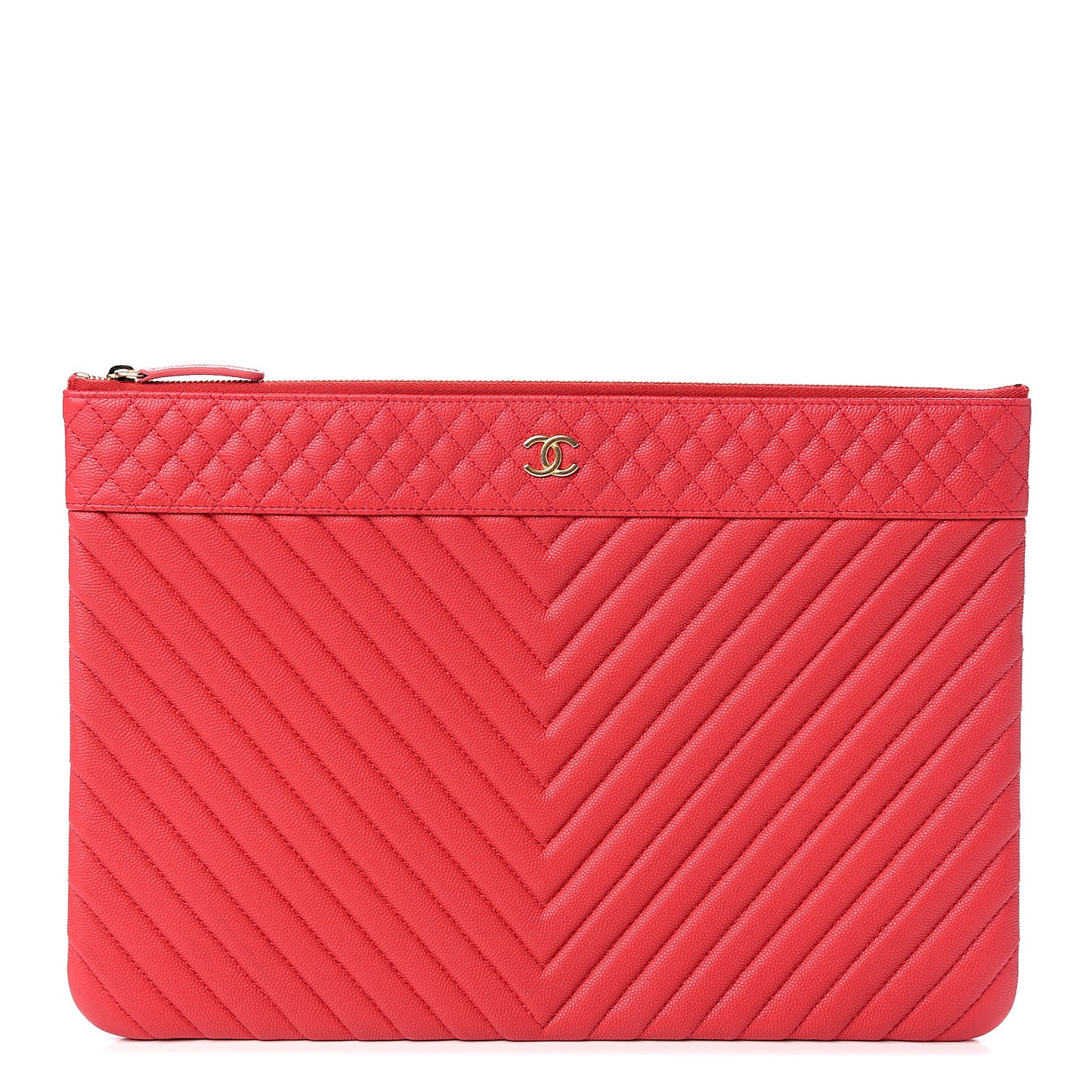 Caviar Chevron Quilted Large Cosmetic Case Red