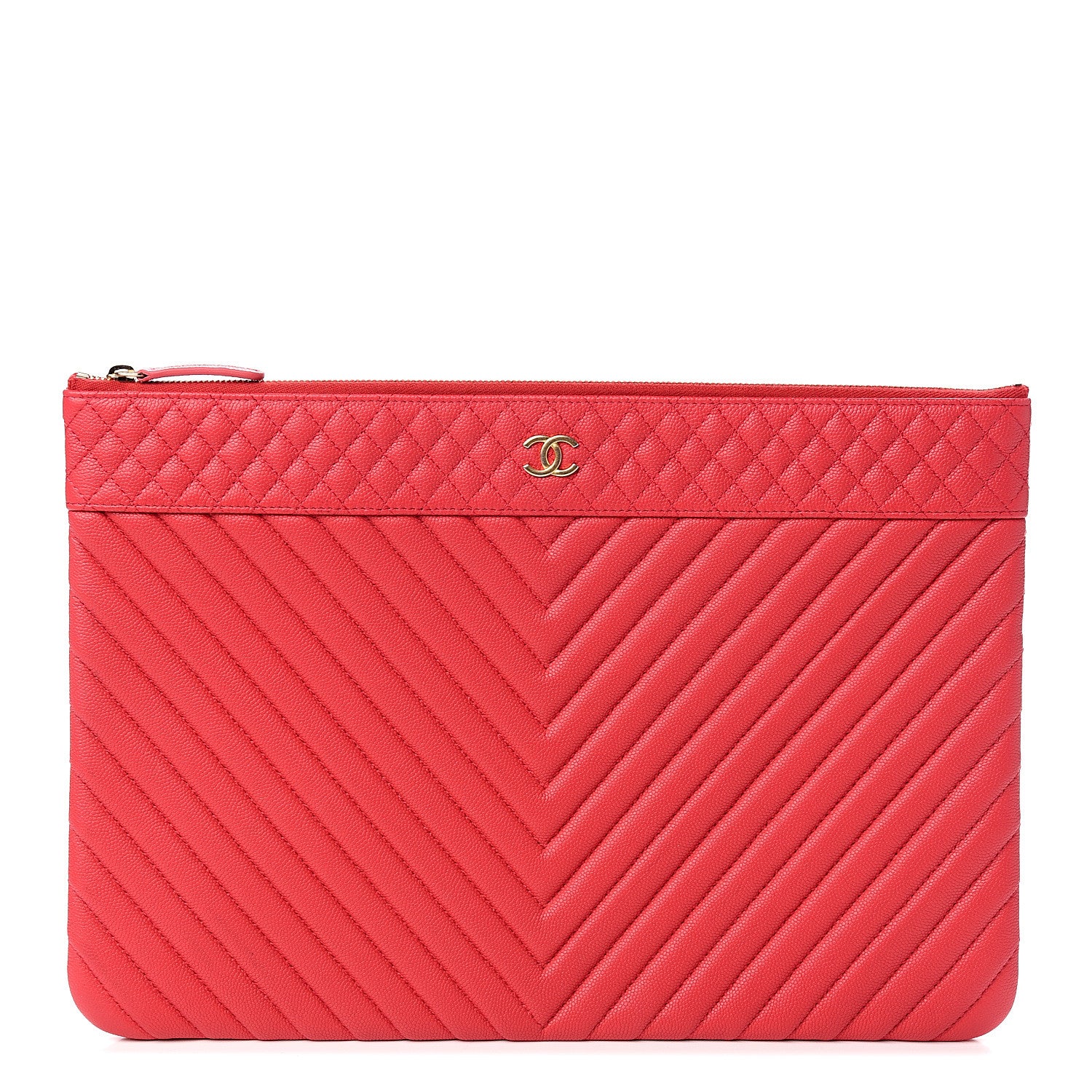 Chanel Caviar Chevron Quilted Large Cosmetic Case Red 1 of 7