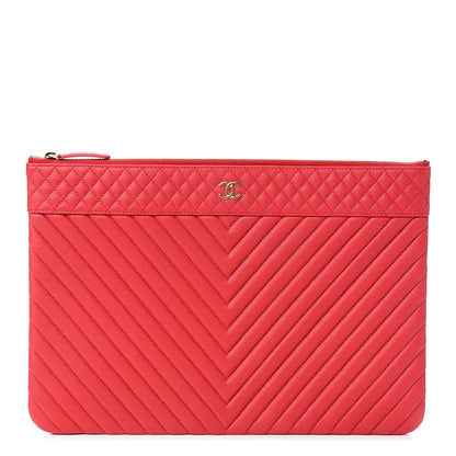Chanel Caviar Chevron Quilted Large Cosmetic Case Red 1 of 7