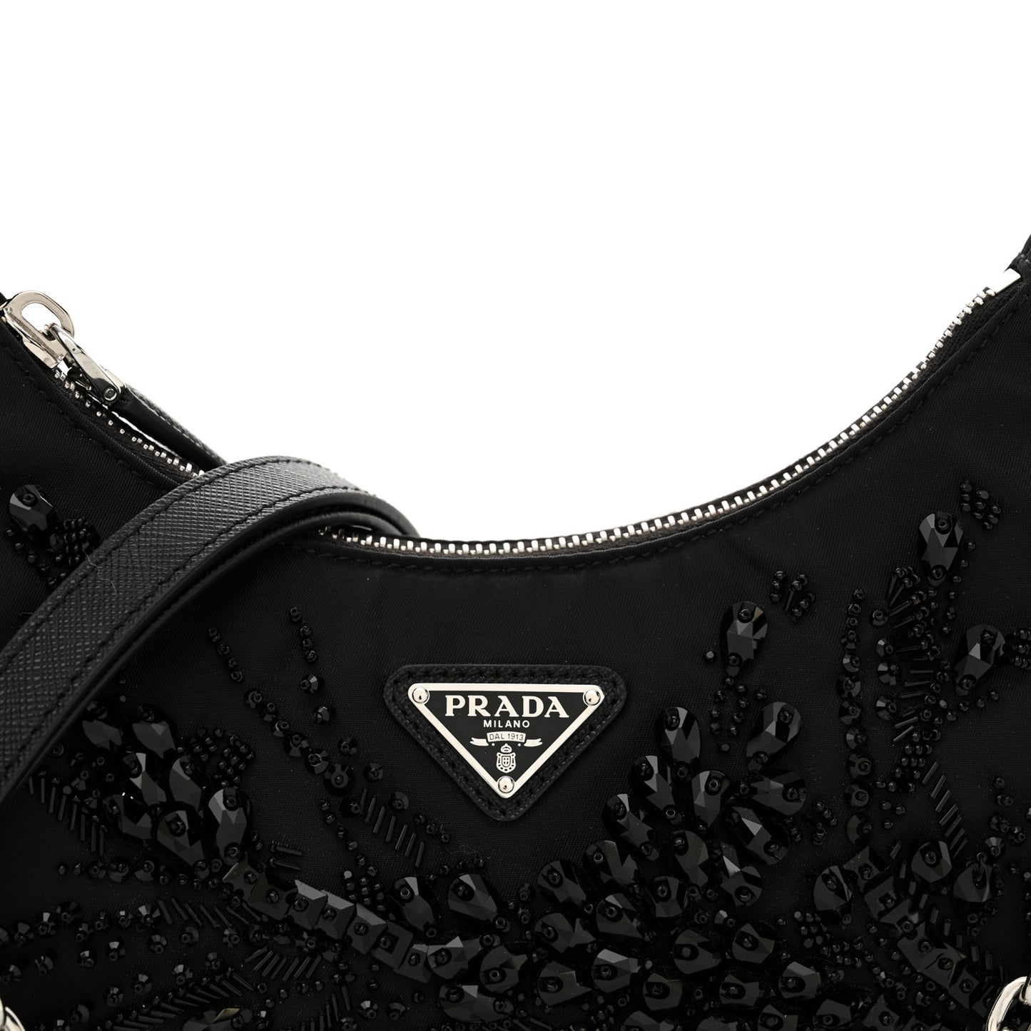 Tessuto Nylon Saffiano Beaded Mini Re-Edition 2000 Shoulder Bag Black