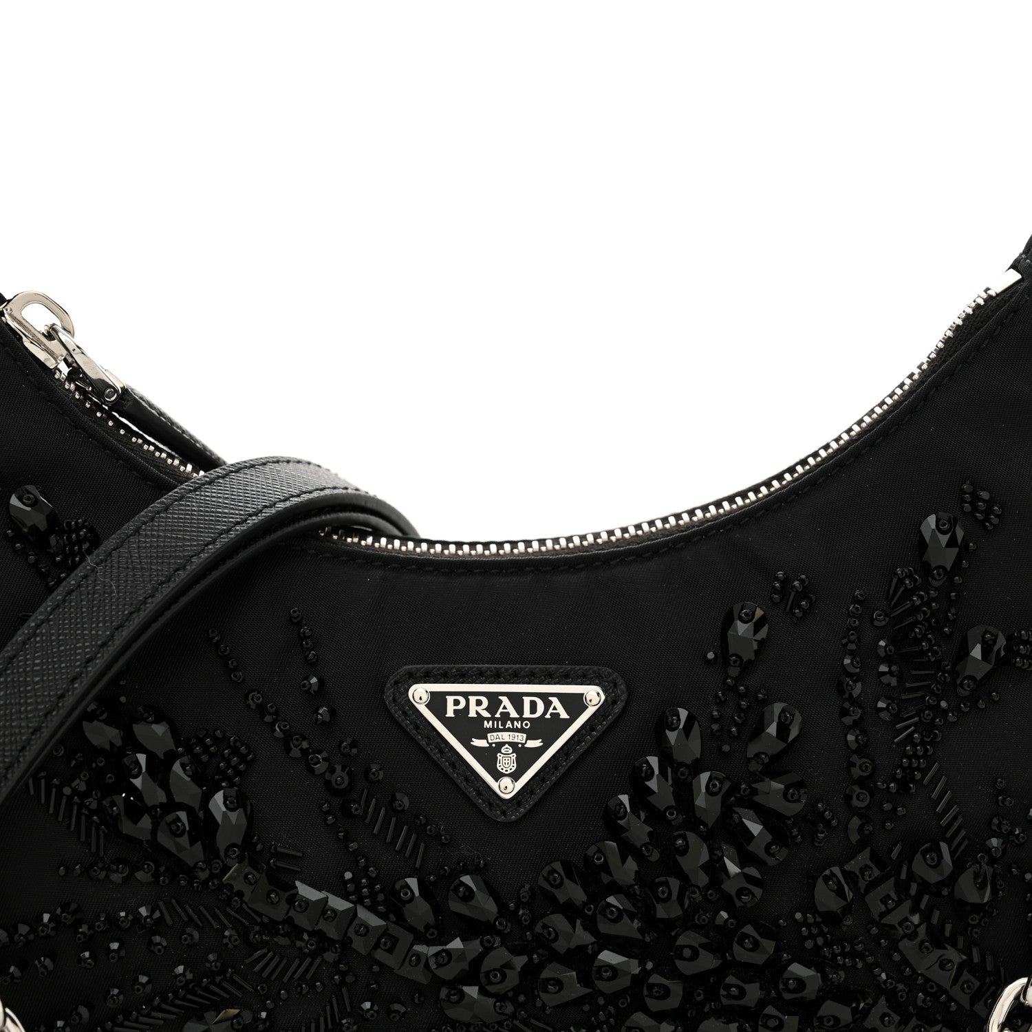 Prada Tessuto Nylon Saffiano Beaded Mini Re-Edition 2000 Shoulder Bag Black 7 of 9