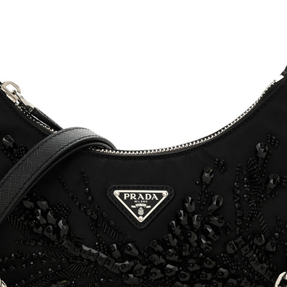 Prada Tessuto Nylon Saffiano Beaded Mini Re-Edition 2000 Shoulder Bag Black 7 of 9