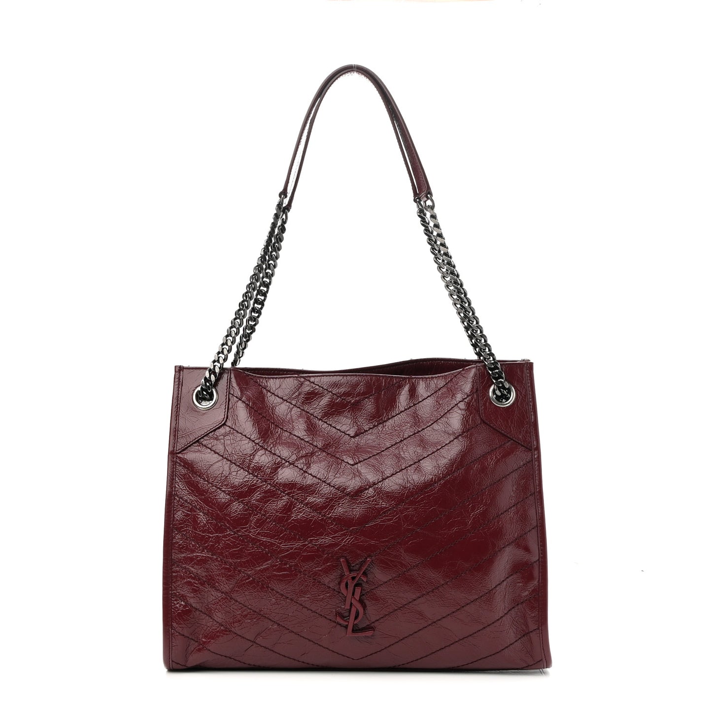 Crinkled Calfskin Matelasse Monogram Medium Niki Shopper Tote Burgundy
