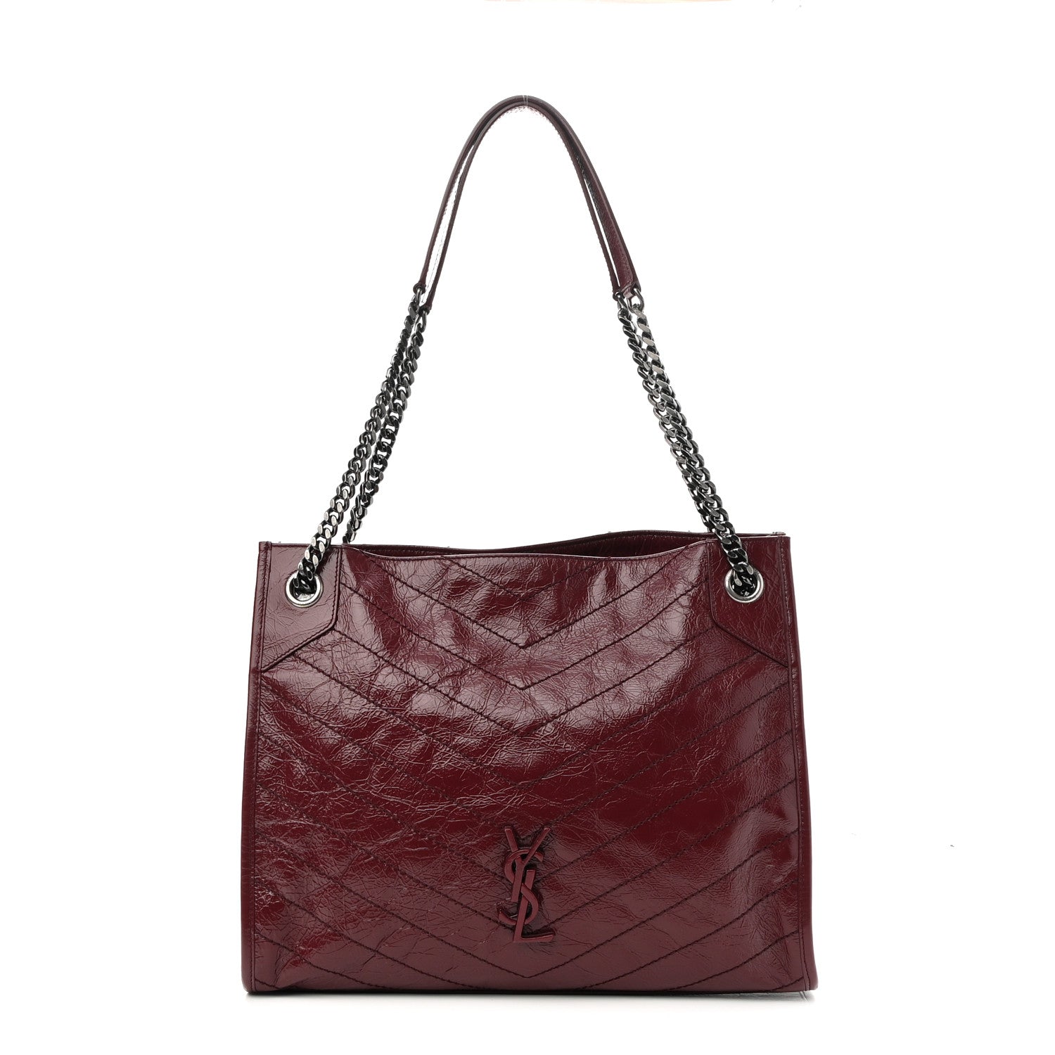 Saint Laurent Crinkled Calfskin Matelasse Monogram Medium Niki Shopper Tote Burgundy 1 of 8