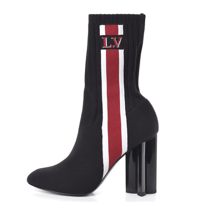 Louis Vuitton Stretch Fabric Silhouette Stripe Ankle Boots 37.5 Black 1 of 6