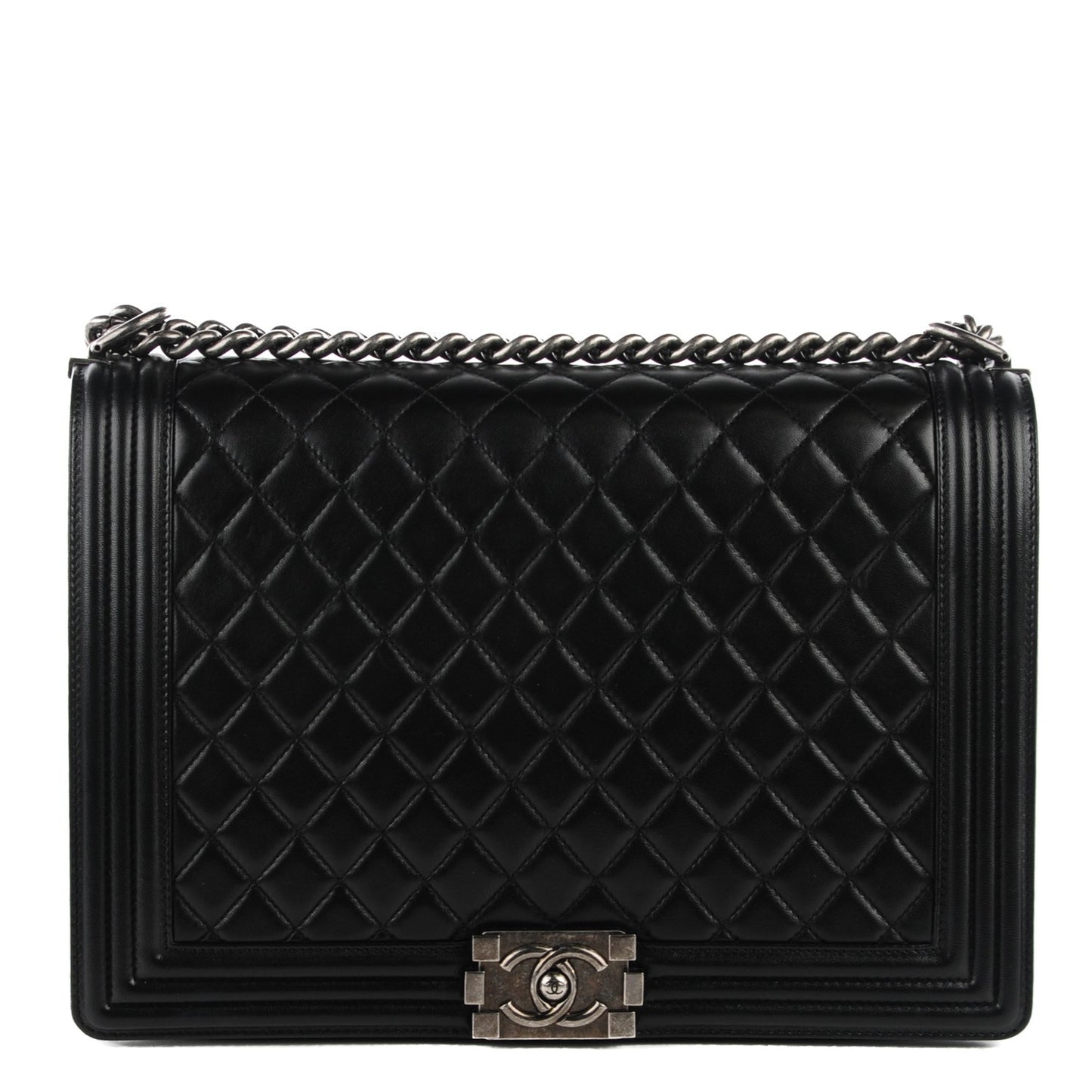 Lambskin Quilted Large Boy Flap Black