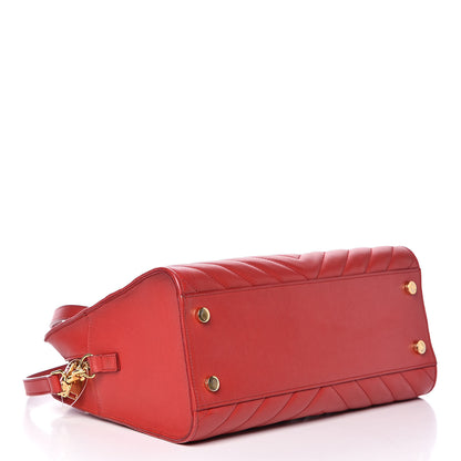Saint Laurent Calfskin Matelasse Chevron Small Monogram Cabas Lipstick Red 4 of 13