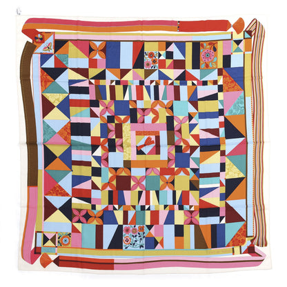 Hermes Cashmere Silk L'Art du Bojagi Shawl 140 Blanc Turquoise Orange 1 of 6