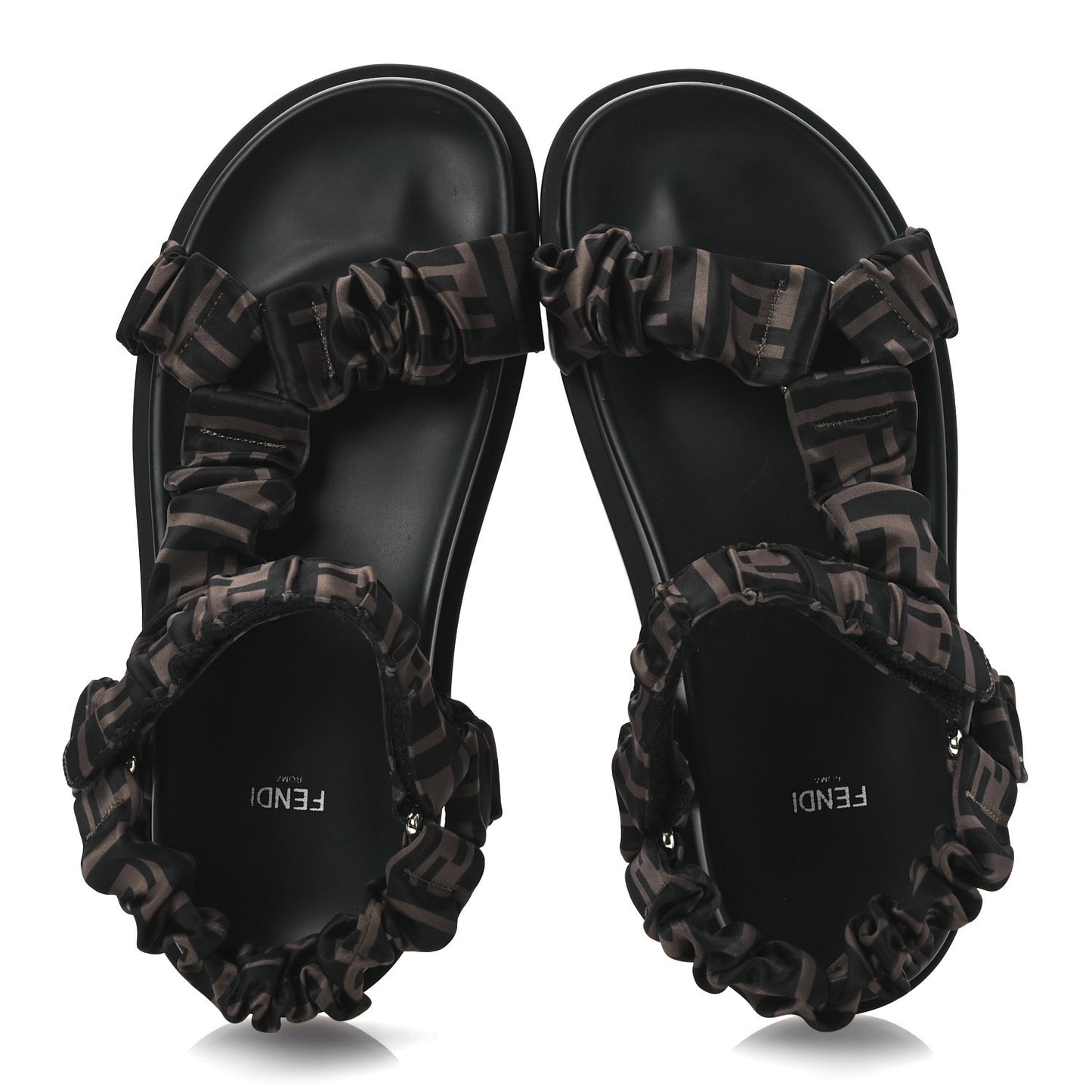Satin FF Ruched Sandals 40 Tobacco Black