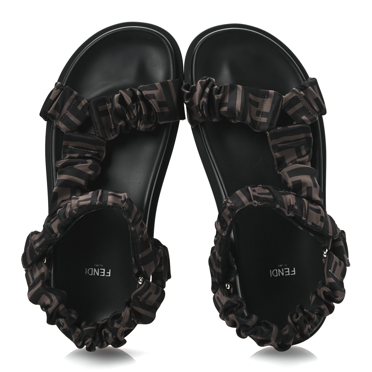 Fendi Satin FF Ruched Sandals 40 Tobacco Black 2 of 9
