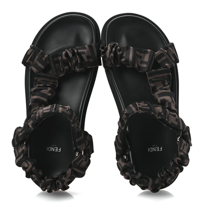 Fendi Satin FF Ruched Sandals 40 Tobacco Black 2 of 9