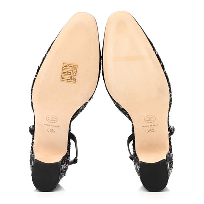 Chanel Tweed Lambskin Sequin Cap Toe CC Slingback Pumps 36.5 Black 5 of 9