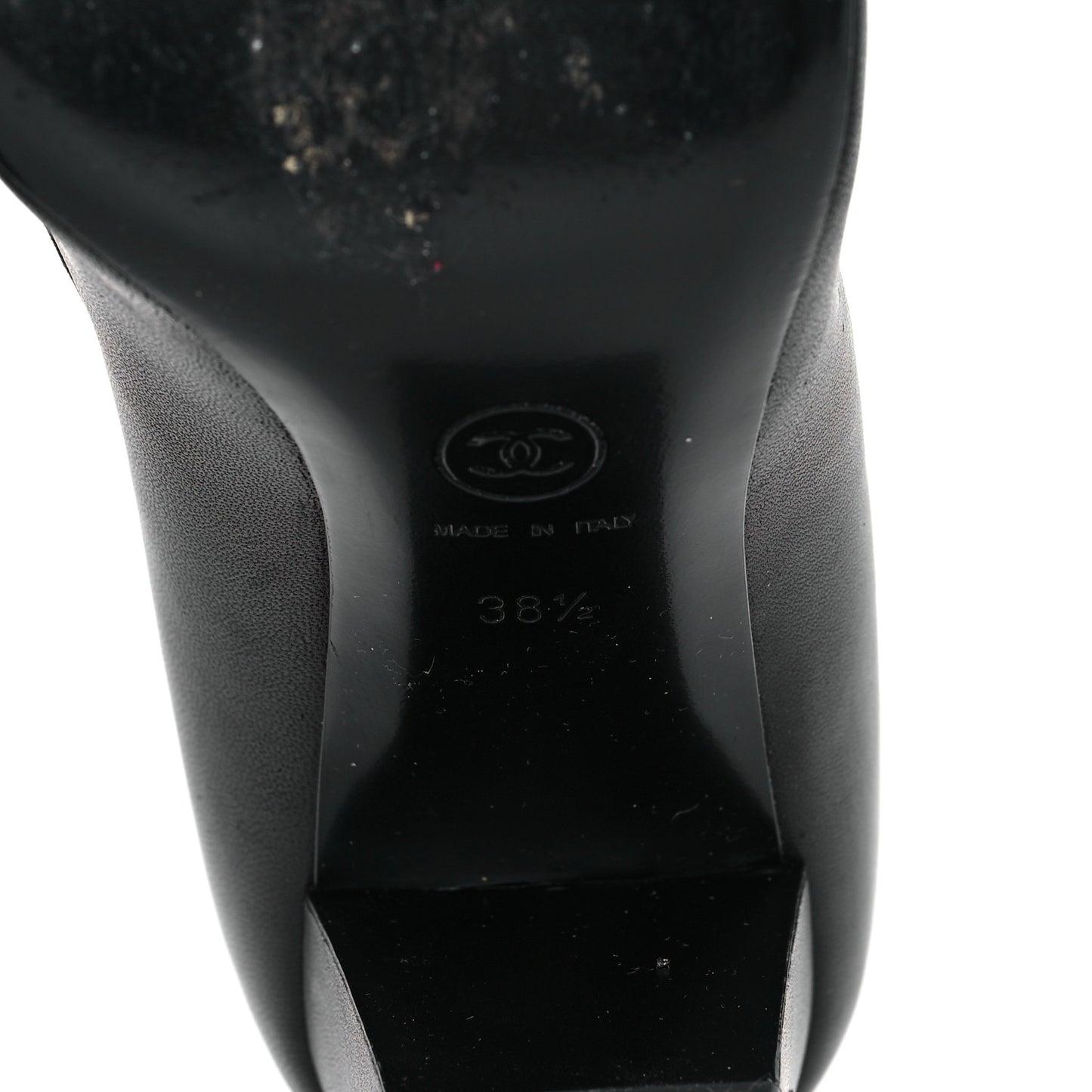 Lambskin Patent Calfskin Pearl Camellia Cap Toe Pumps 38.5 Black