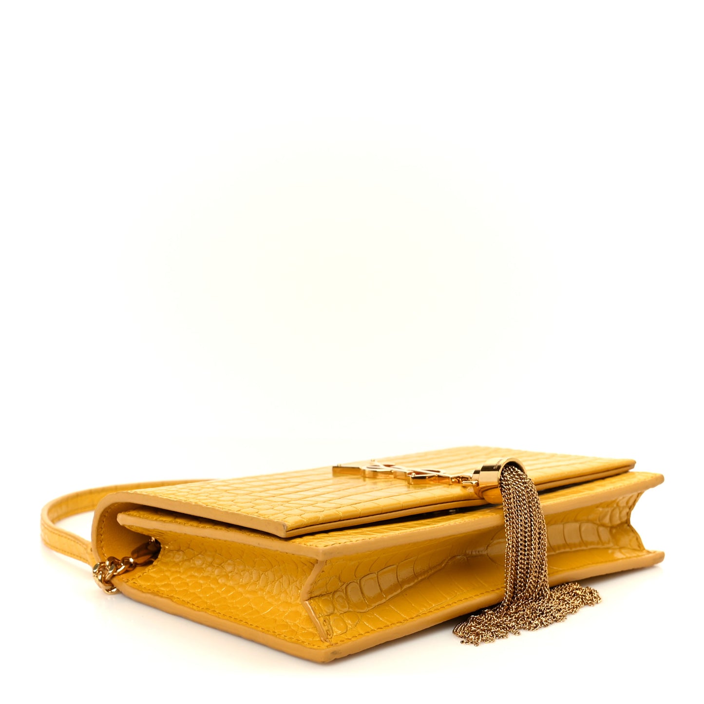 Calfskin Crocodile Embossed Kate Monogram Tassel Chain Wallet Saffron