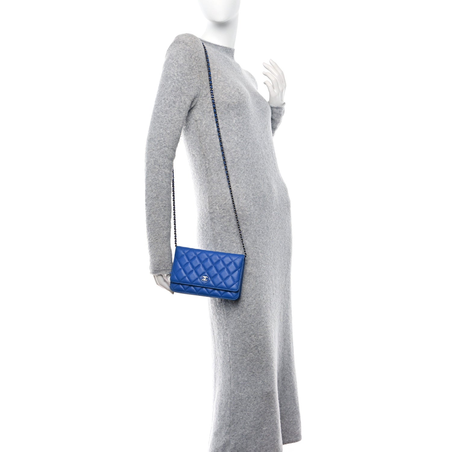 Chanel Caviar Quilted Wallet on Chain WOC Blue 2 of 12