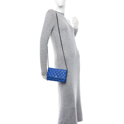 Chanel Caviar Quilted Wallet on Chain WOC Blue 2 of 12