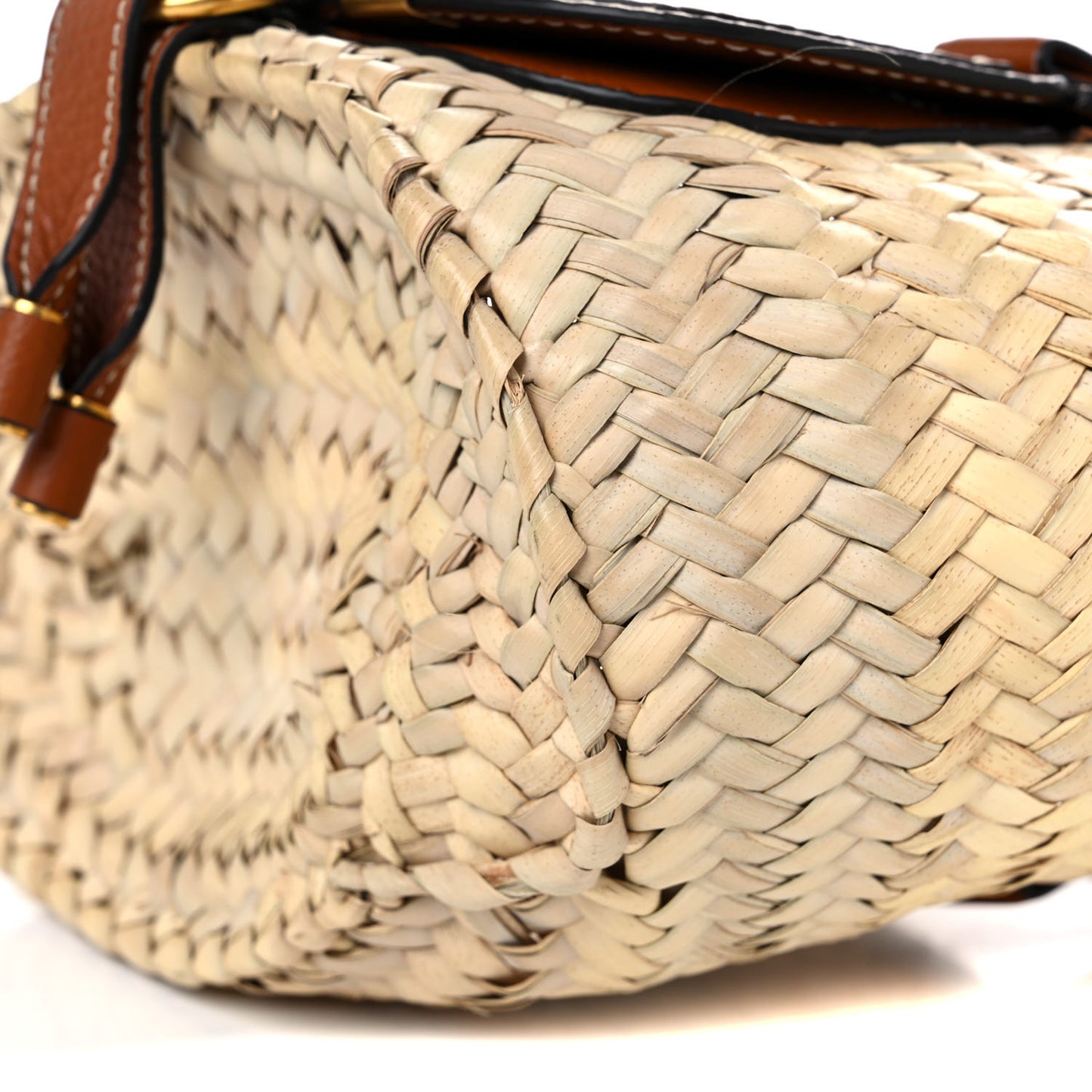 Raffia Small Grain Calfskin Mini Marcie Basket Tan