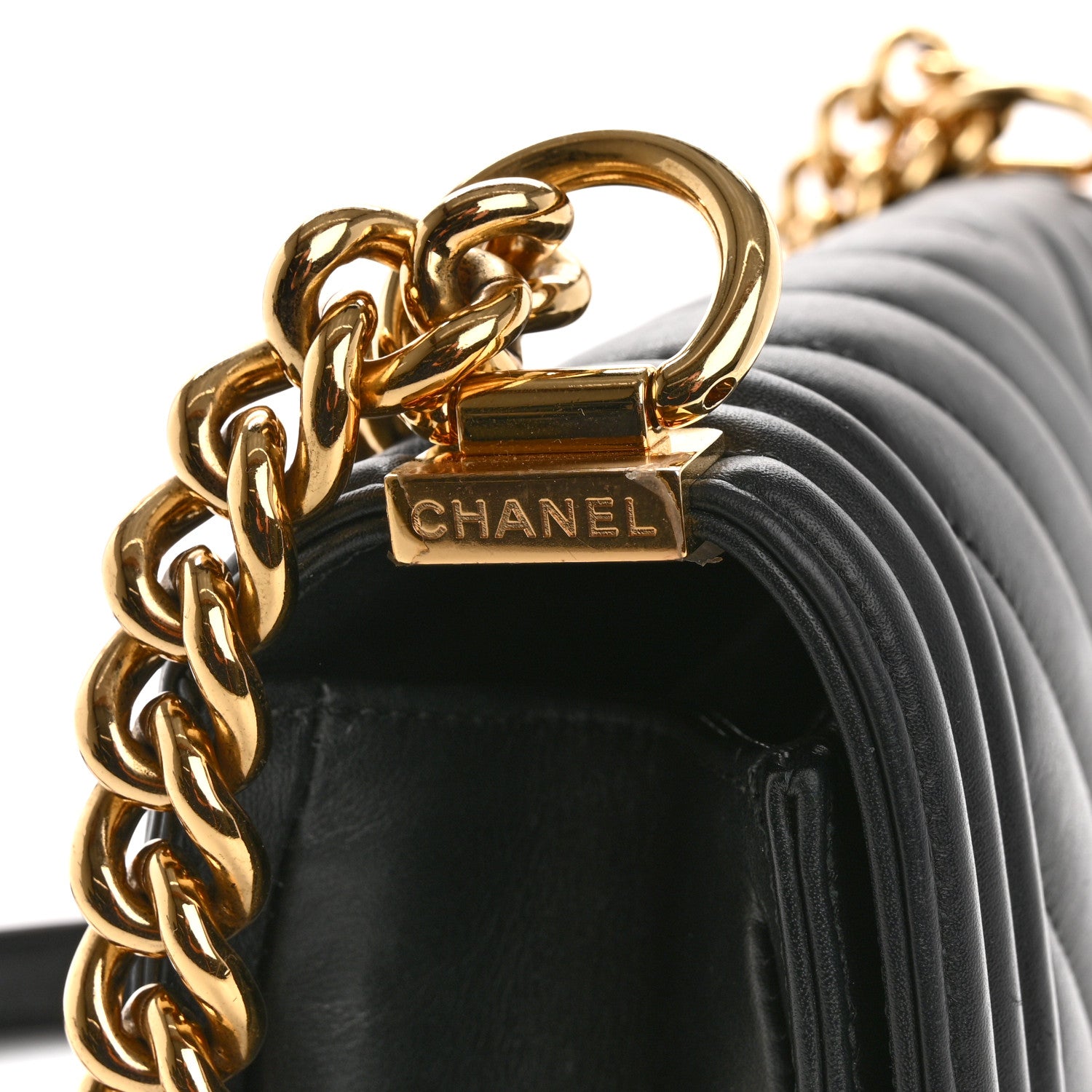 Chanel Calfskin Chevron Quilted Medium Boy Flap Black 14 of 15