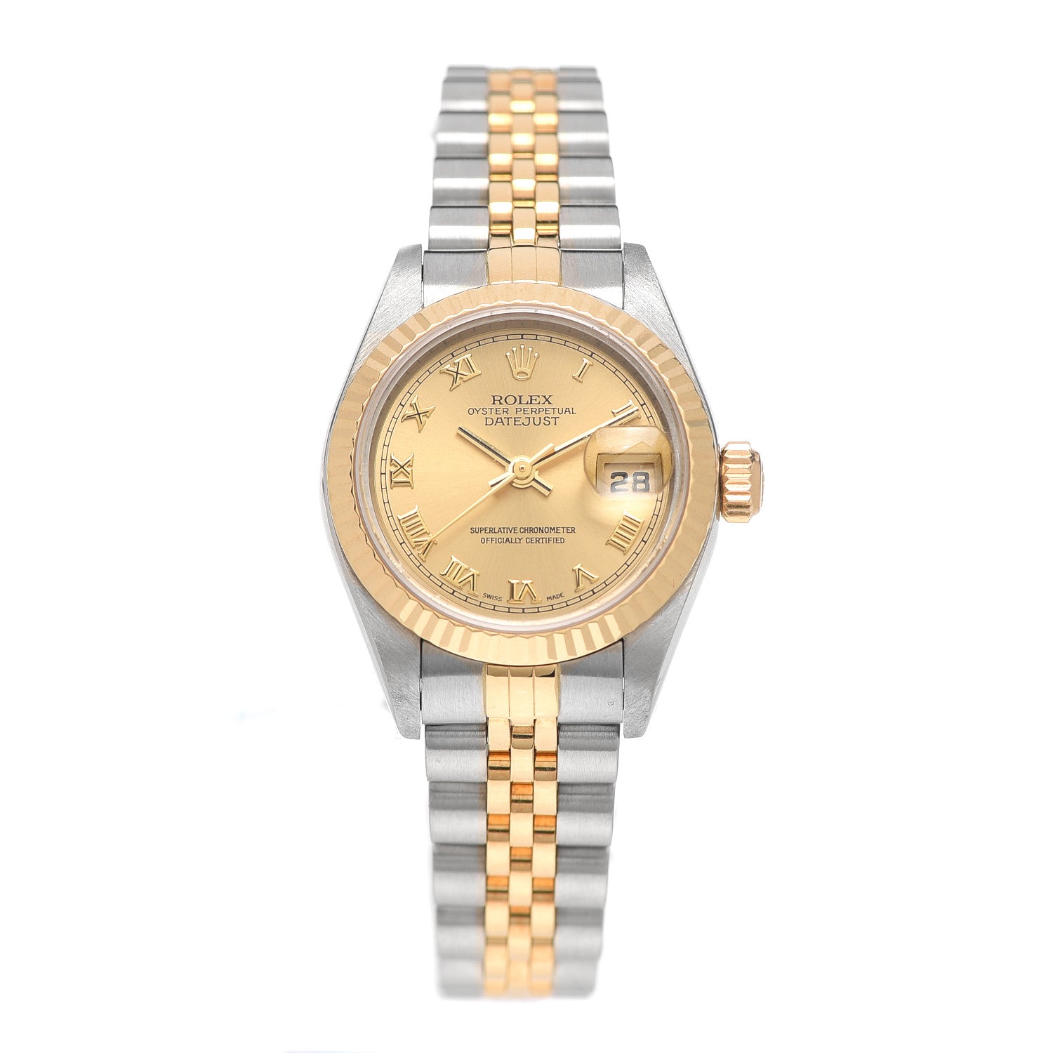 Rolex Stainless Steel 18K Yellow Gold 26mm Oyster Perpetual Datejust Watch Champagne Roman 79173 1 of 5