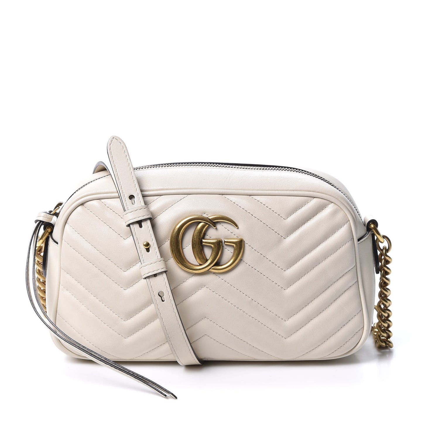 Calfskin Matelasse Small GG Marmont Chain Shoulder Bag White