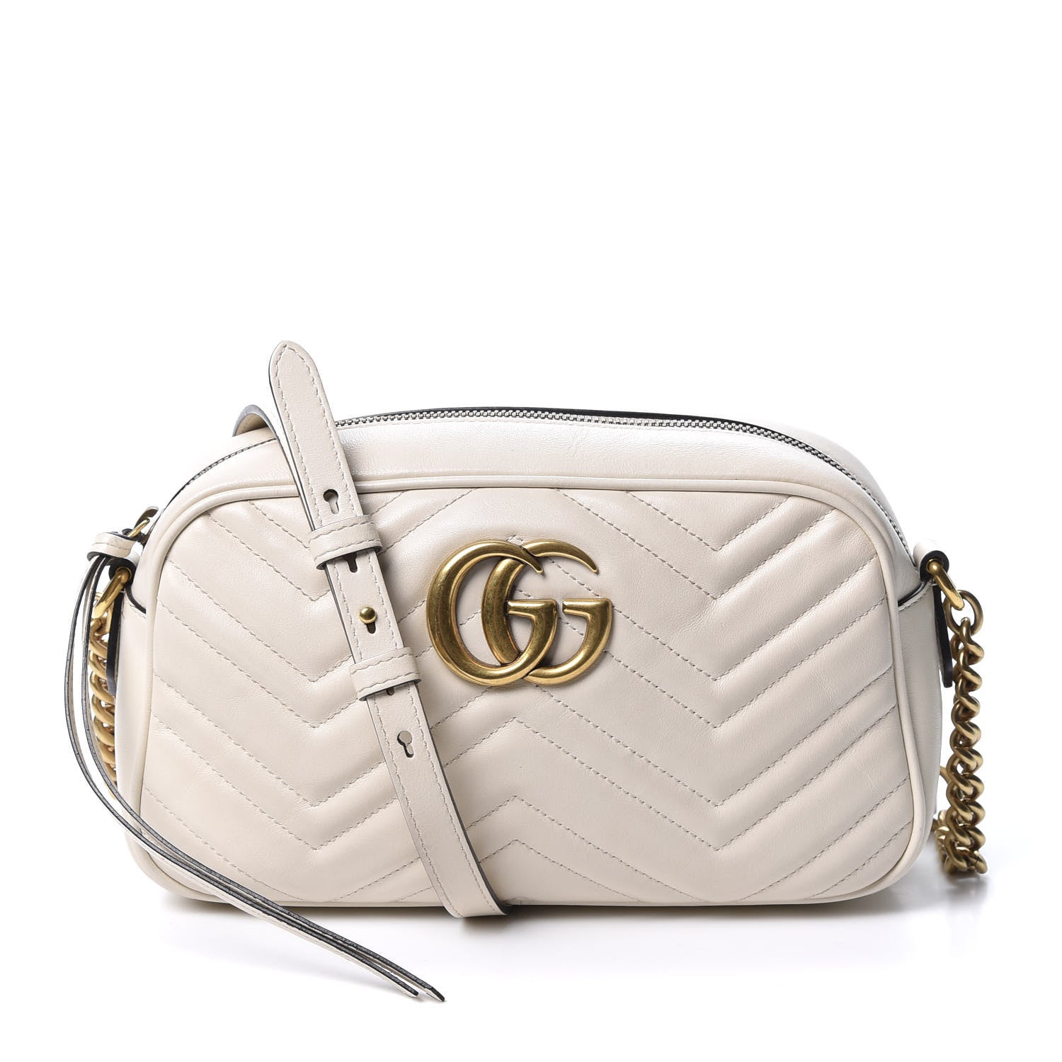 Gucci Calfskin Matelasse Small GG Marmont Chain Shoulder Bag White 1 of 10