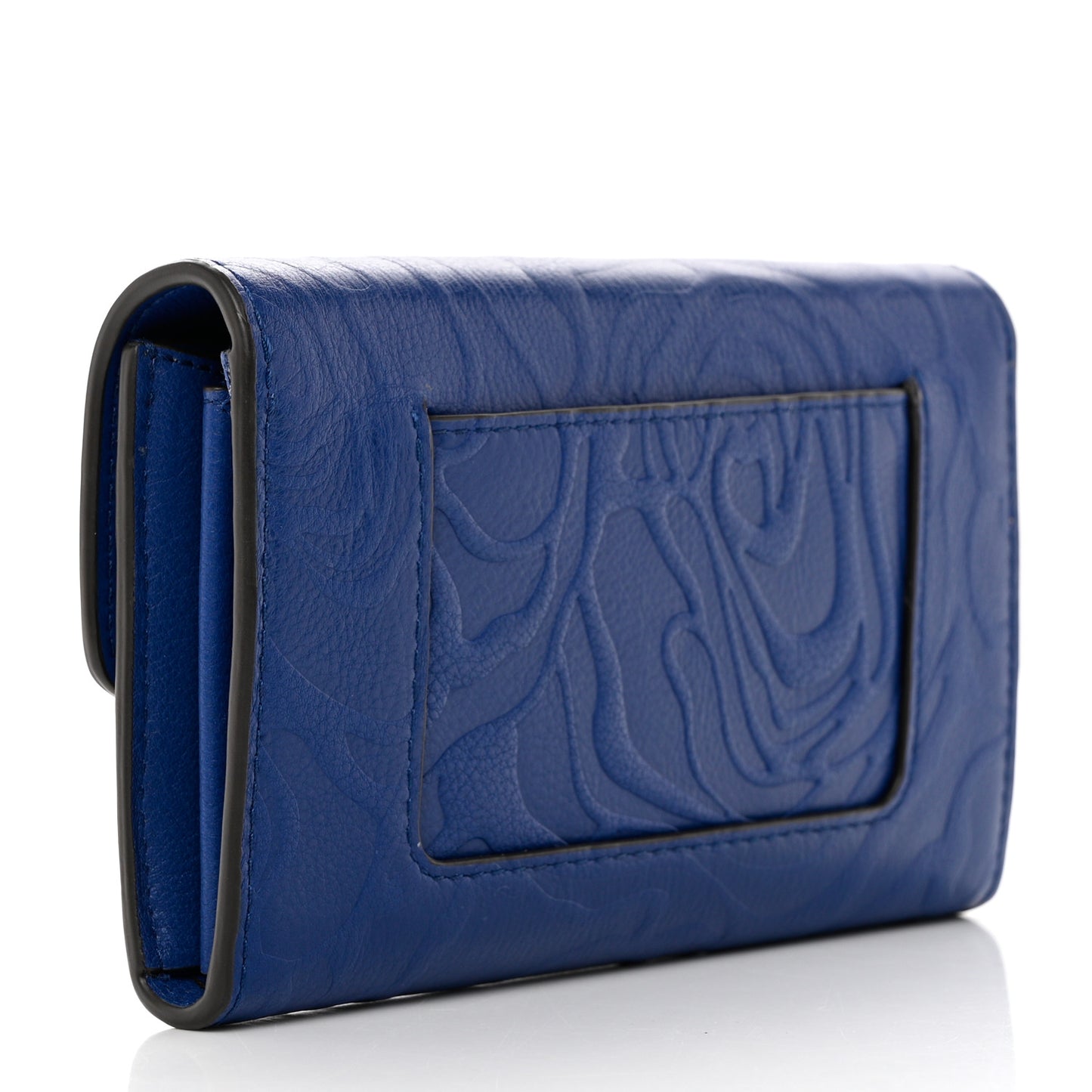 Silky Calf Flower Embossed Darley Wallet Pigment Blue