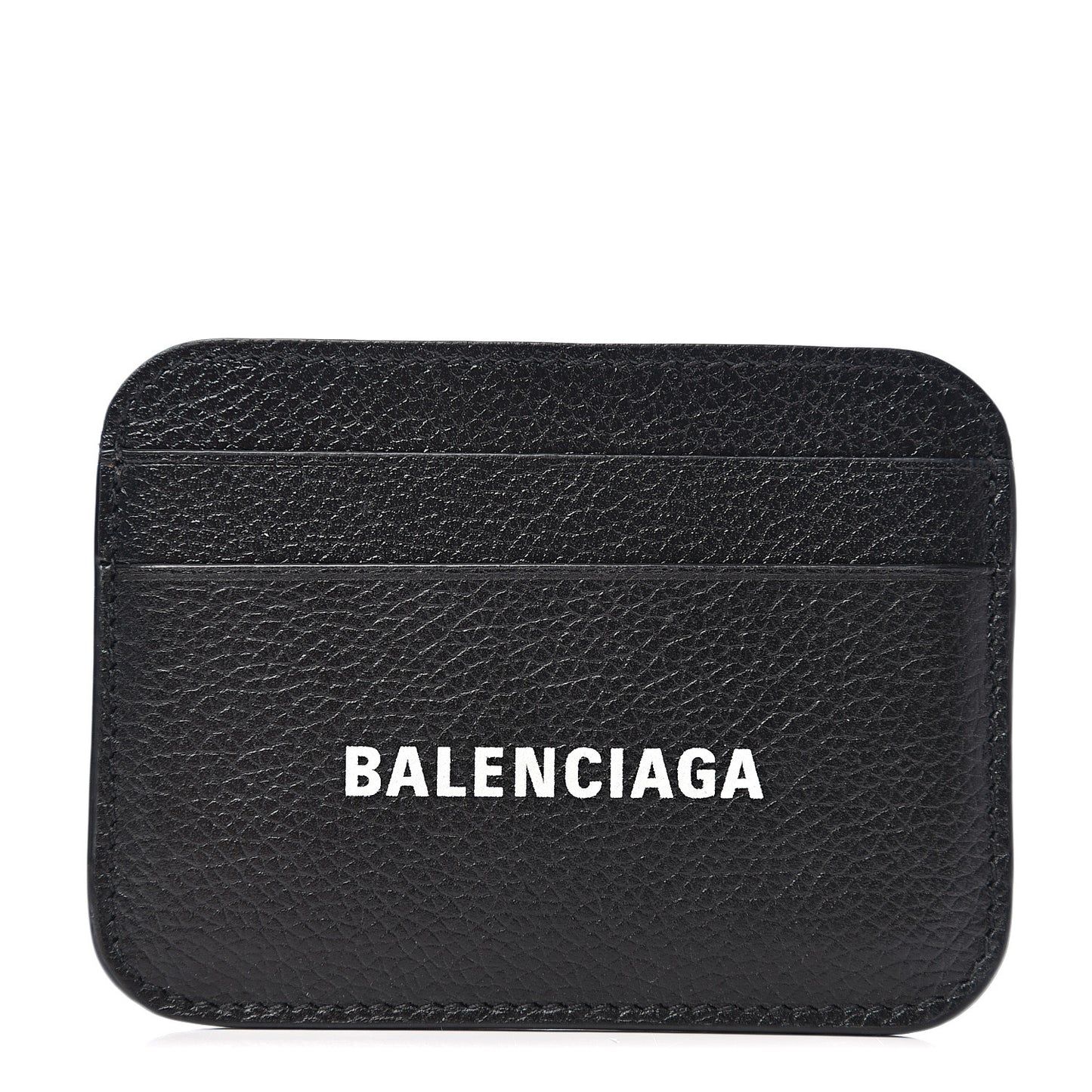 Grained Calfskin Logo Cash Rounded Card Holder Black White