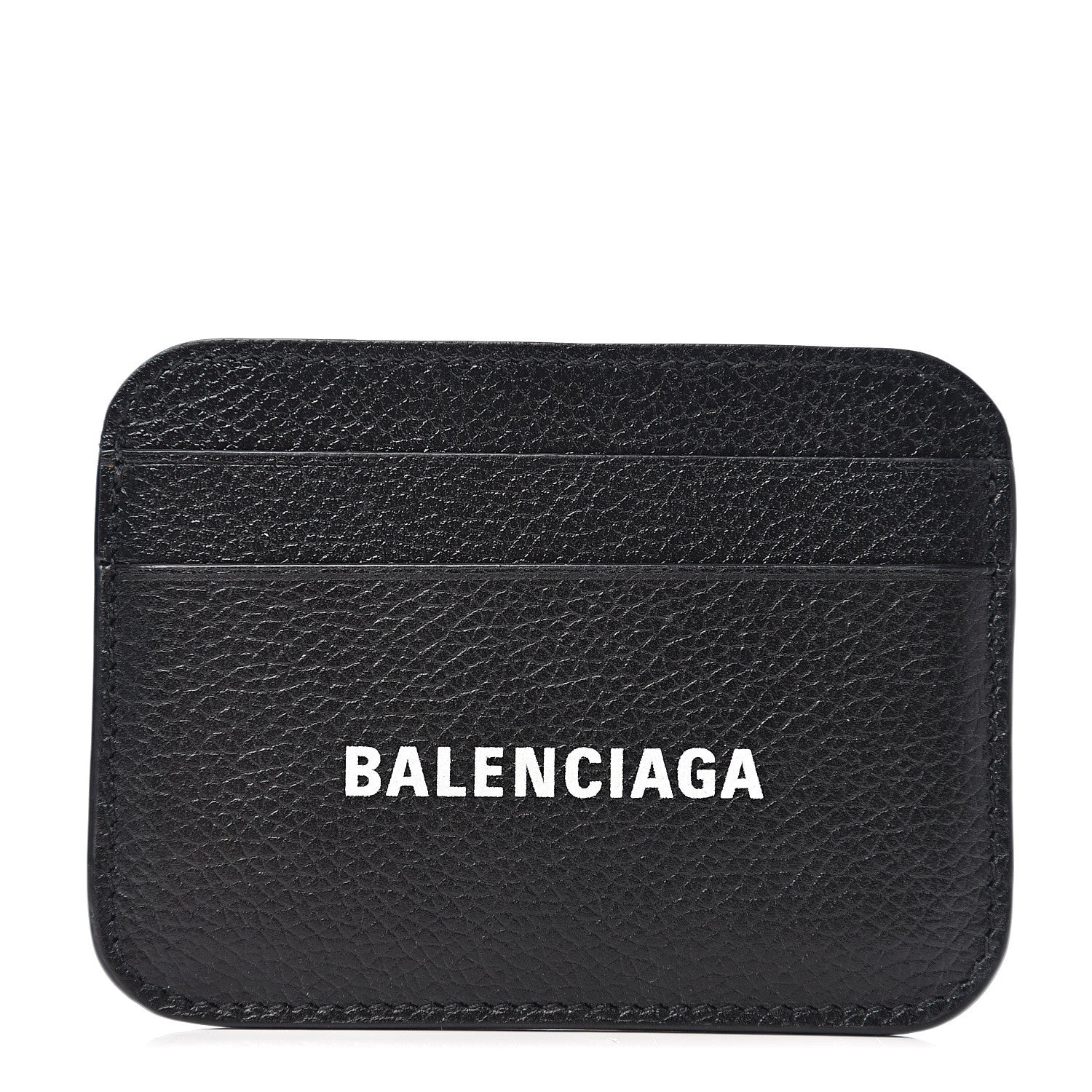 Balenciaga Grained Calfskin Logo Cash Rounded Card Holder Black White 1 of 6
