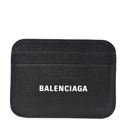 Balenciaga Grained Calfskin Logo Cash Rounded Card Holder Black White 1 of 6